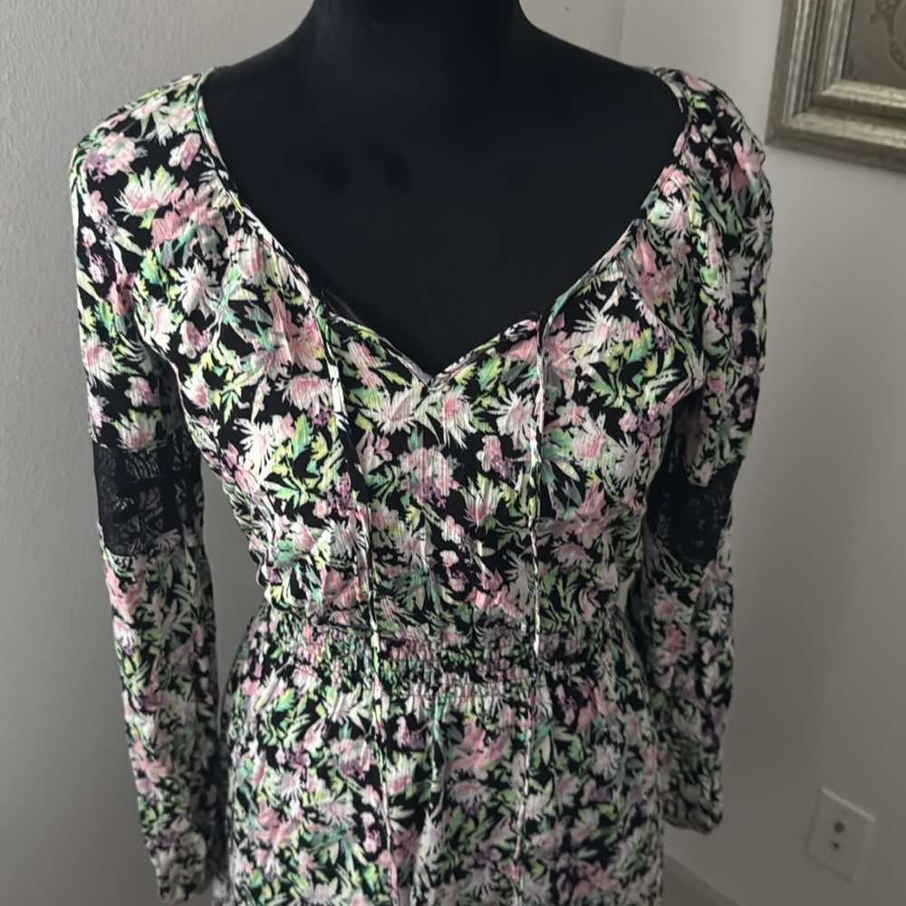 Princess Vera Wang floral print peasant mini dress long sleeves‎ elastic waist S - Picture 4 of 8